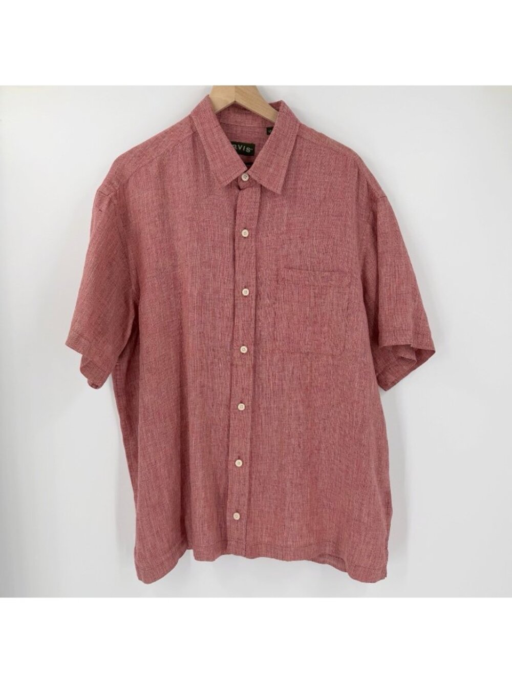 Orvis Red Linen Short Sleeve Button Up Casual Shirt XL